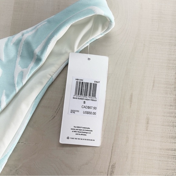 nwt HURLEY wave runner cheeky French printed high rise swim bottoms blue - Picture 2 of 4